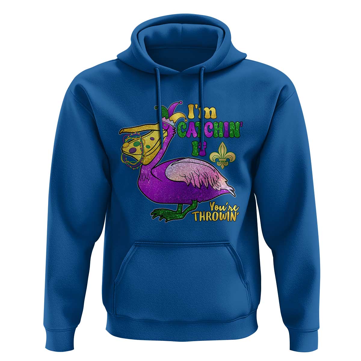 Funny Mardi Gras Pelican Hoodie I'm Catchin' If You're Throwin' Beads Doubloons