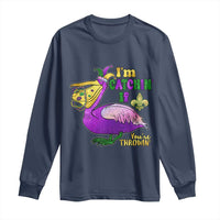 Funny Mardi Gras Pelican Long Sleeve Shirt I'm Catchin' If You're Throwin' Beads Doubloons
