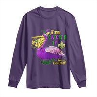 Funny Mardi Gras Pelican Long Sleeve Shirt I'm Catchin' If You're Throwin' Beads Doubloons