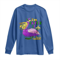 Funny Mardi Gras Pelican Long Sleeve Shirt I'm Catchin' If You're Throwin' Beads Doubloons