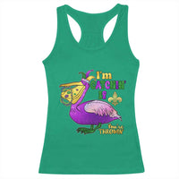 Funny Mardi Gras Pelican Racerback Tank Top I'm Catchin' If You're Throwin' Beads Doubloons