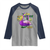 Funny Mardi Gras Pelican Raglan Shirt I'm Catchin' If You're Throwin' Beads Doubloons