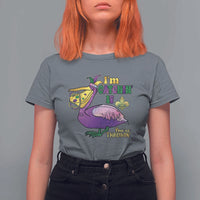 Funny Mardi Gras Pelican T Shirt For Women I'm Catchin' If You're Throwin' Beads Doubloons