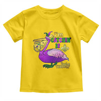 Funny Mardi Gras Pelican Toddler T Shirt I'm Catchin' If You're Throwin' Beads Doubloons