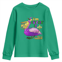 Funny Mardi Gras Pelican Youth Sweatshirt I'm Catchin' If You're Throwin' Beads Doubloons