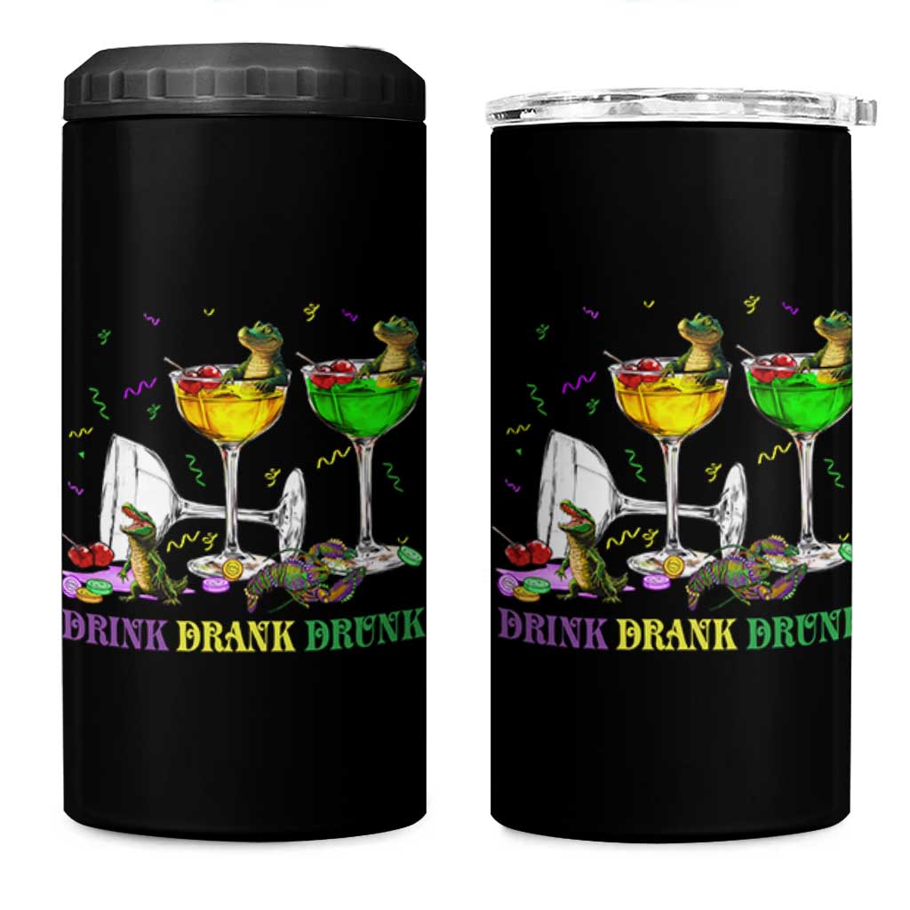 Funny Mardi Gras Drinking 4 in 1 Can Cooler Tumbler Drink Drank Drunk Glass Of Wine Alligators - Wonder Print Shop