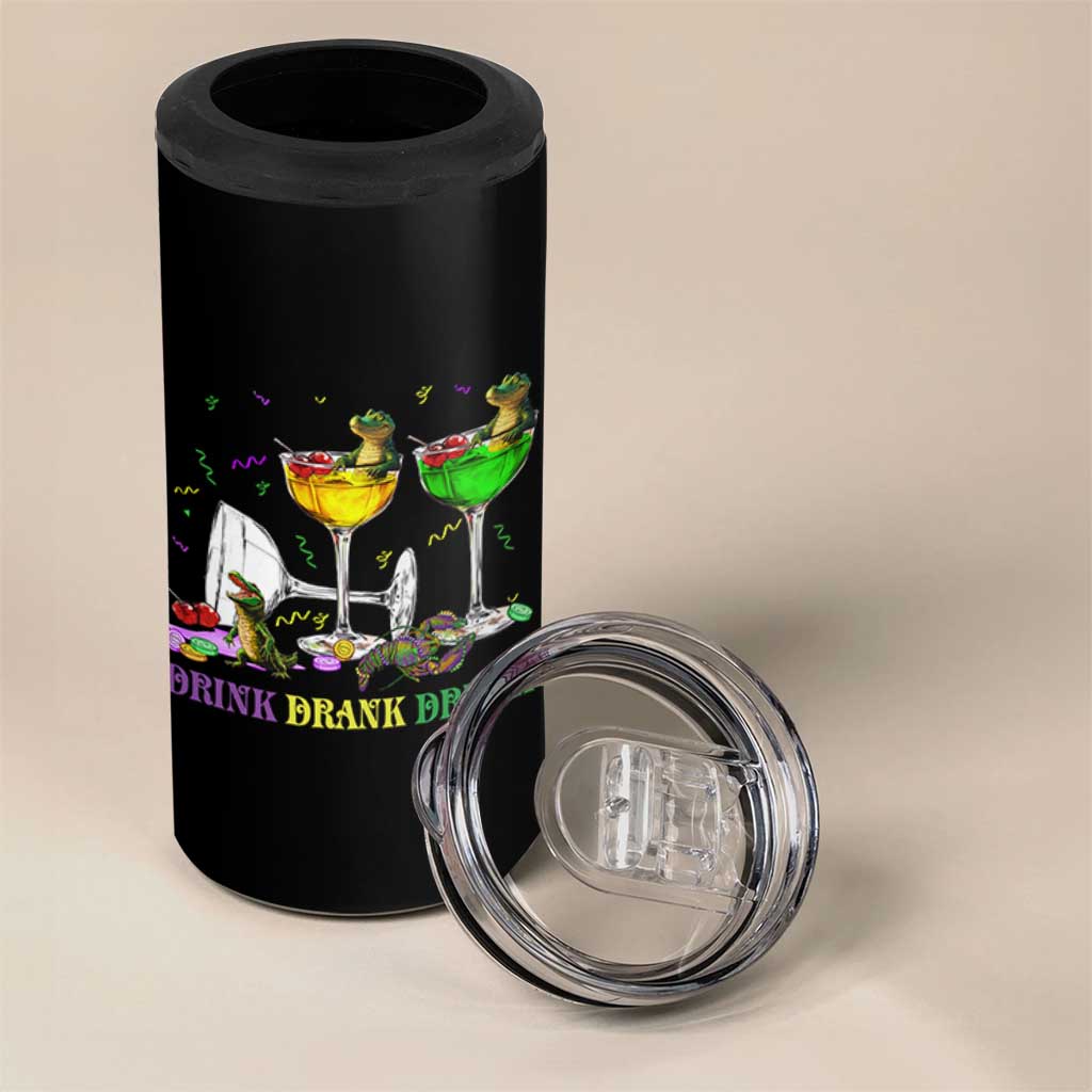 Funny Mardi Gras Drinking 4 in 1 Can Cooler Tumbler Drink Drank Drunk Glass Of Wine Alligators - Wonder Print Shop