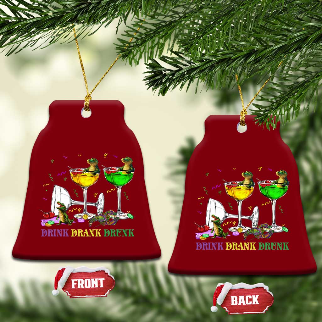 Funny Mardi Gras Drinking Ceramic Ornament Drink Drank Drunk Glass Of Wine Alligators
