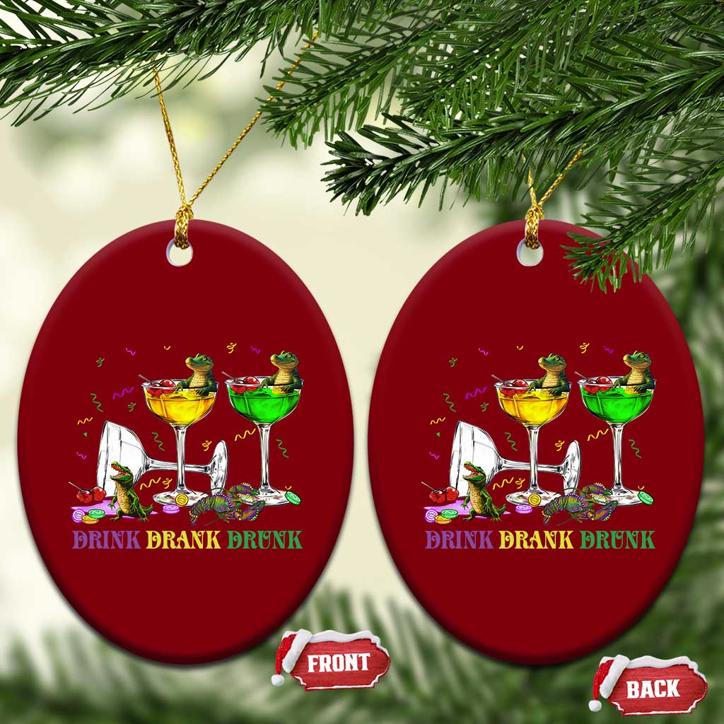 Funny Mardi Gras Drinking Ceramic Ornament Drink Drank Drunk Glass Of Wine Alligators