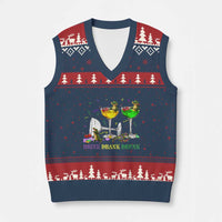 Funny Mardi Gras Drinking V-Neck Knit Sweater Vest Drink Drank Drunk Glass Of Wine Alligators