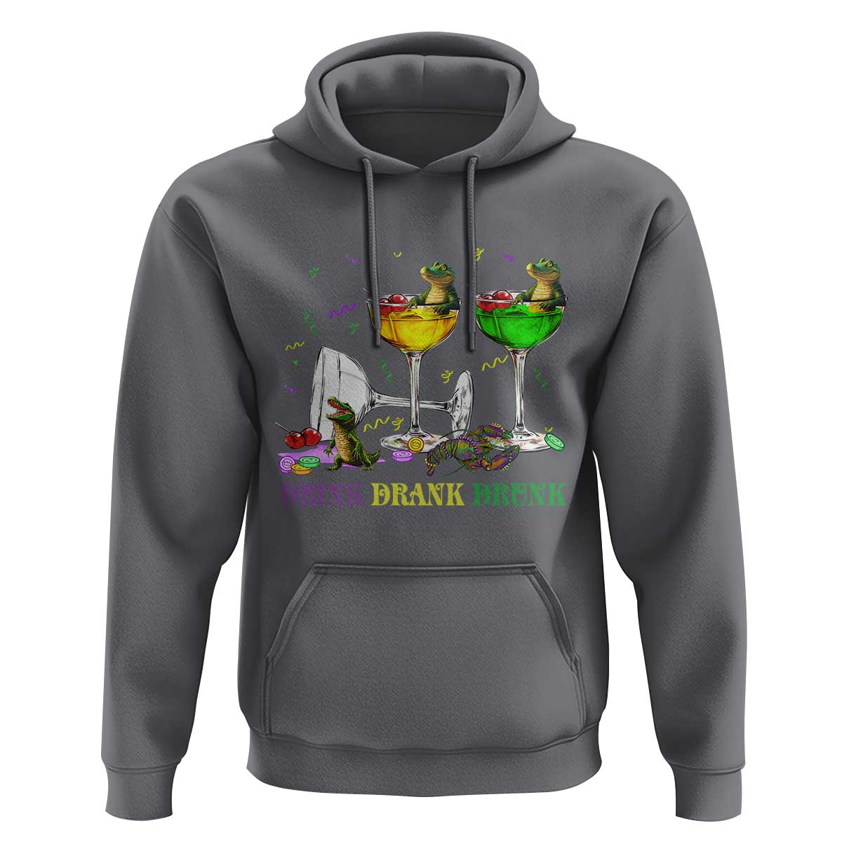 Funny Mardi Gras Drinking Hoodie Drink Drank Drunk Glass Of Wine Alligators