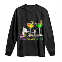 Funny Mardi Gras Drinking Long Sleeve Shirt Drink Drank Drunk Glass Of Wine Alligators