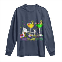 Funny Mardi Gras Drinking Long Sleeve Shirt Drink Drank Drunk Glass Of Wine Alligators