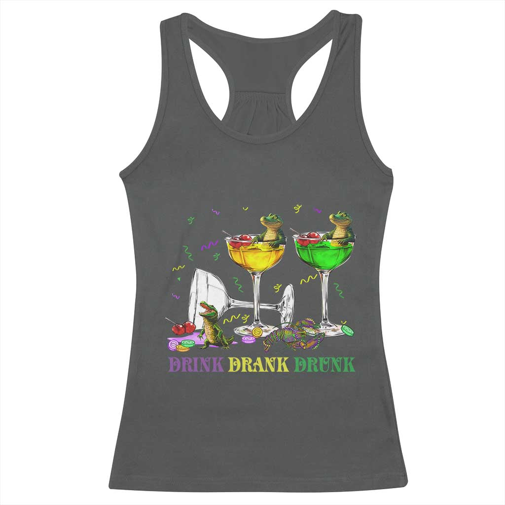Funny Mardi Gras Drinking Racerback Tank Top Drink Drank Drunk Glass Of Wine Alligators