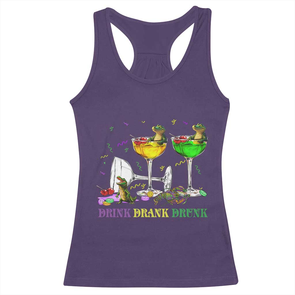 Funny Mardi Gras Drinking Racerback Tank Top Drink Drank Drunk Glass Of Wine Alligators