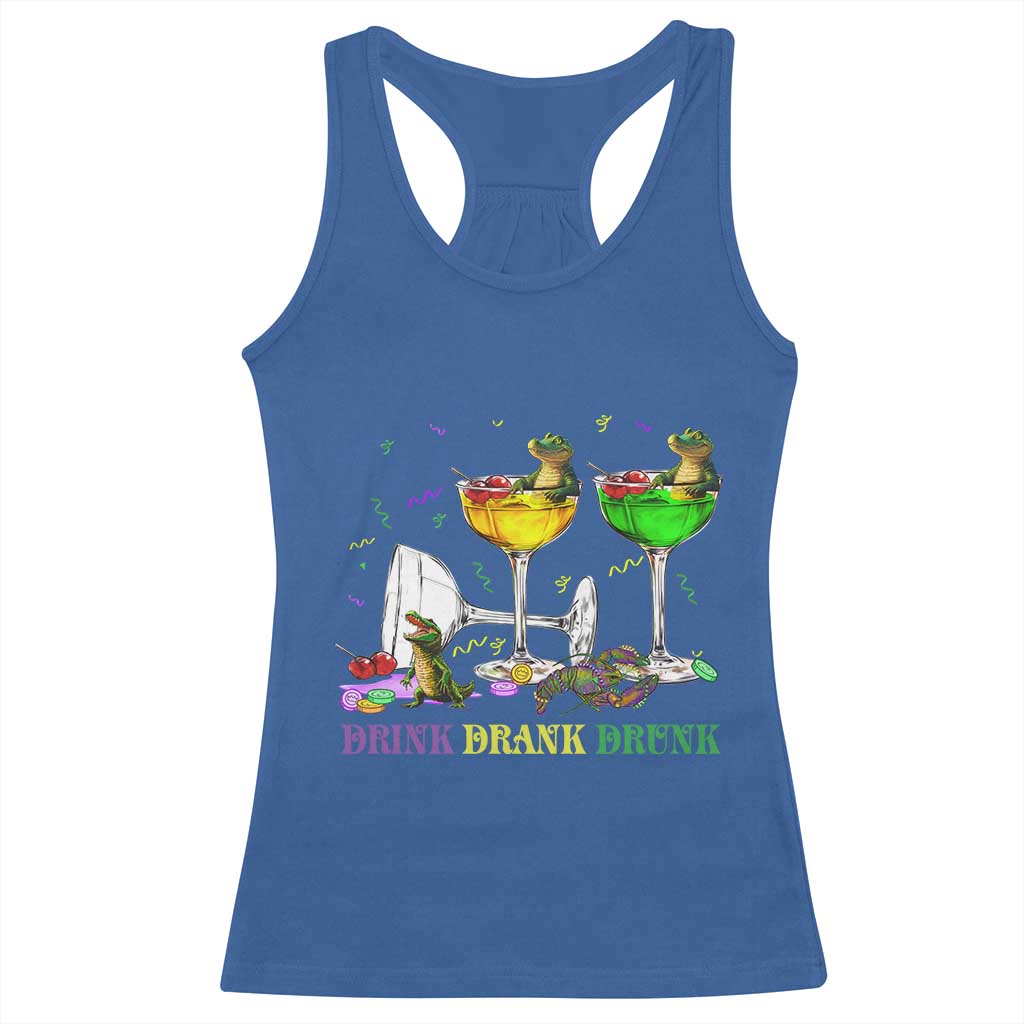 Funny Mardi Gras Drinking Racerback Tank Top Drink Drank Drunk Glass Of Wine Alligators