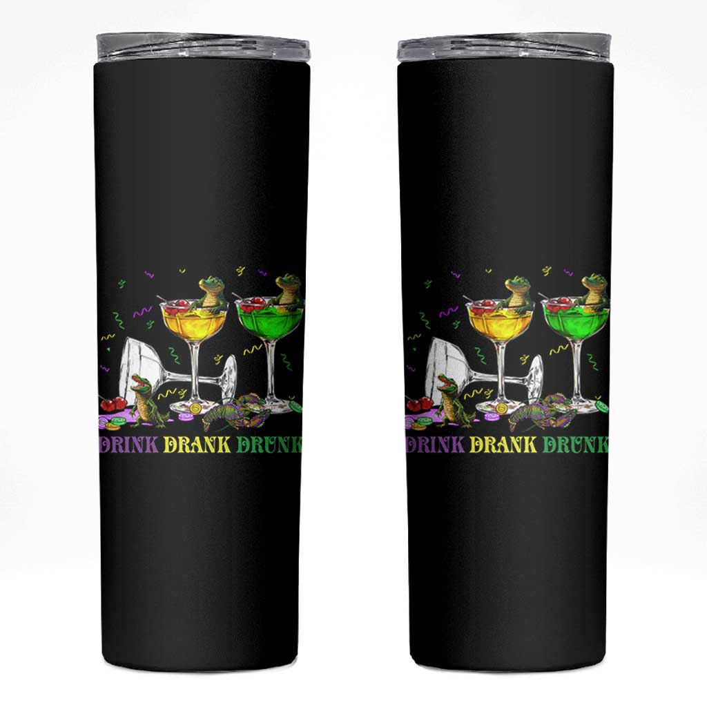 Funny Mardi Gras Drinking Skinny Tumbler Drink Drank Drunk Glass Of Wine Alligators - Wonder Print Shop