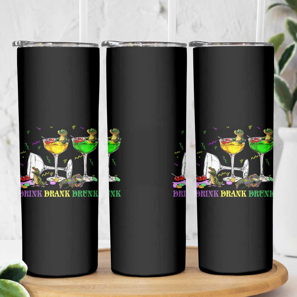 Funny Mardi Gras Drinking Skinny Tumbler Drink Drank Drunk Glass Of Wine Alligators - Wonder Print Shop