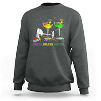 Funny Mardi Gras Drinking Sweatshirt Drink Drank Drunk Glass Of Wine Alligators