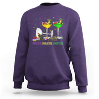 Funny Mardi Gras Drinking Sweatshirt Drink Drank Drunk Glass Of Wine Alligators