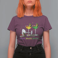 Funny Mardi Gras Drinking T Shirt For Women Drink Drank Drunk Glass Of Wine Alligators