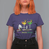 Funny Mardi Gras Drinking T Shirt For Women Drink Drank Drunk Glass Of Wine Alligators