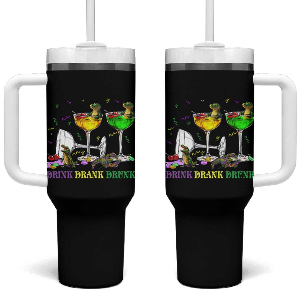 Funny Mardi Gras Drinking Tumbler With Handle Drink Drank Drunk Glass Of Wine Alligators - Wonder Print Shop