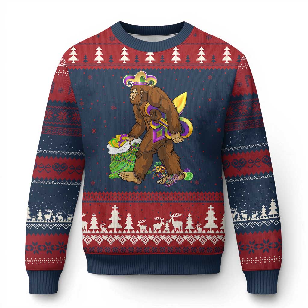 Funny Bigfoot Carnival Mardi Gras Party Ugly Christmas Sweater