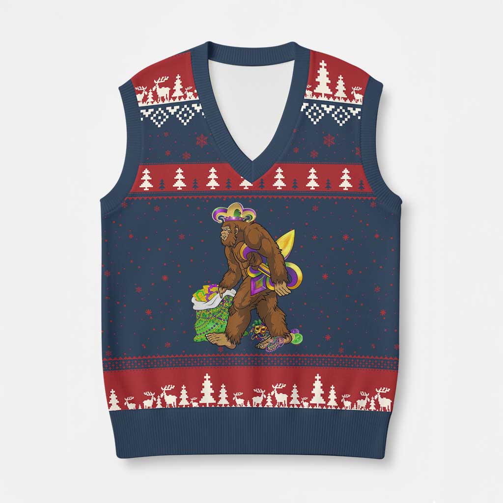 Funny Bigfoot Carnival Mardi Gras Party V-Neck Knit Sweater Vest