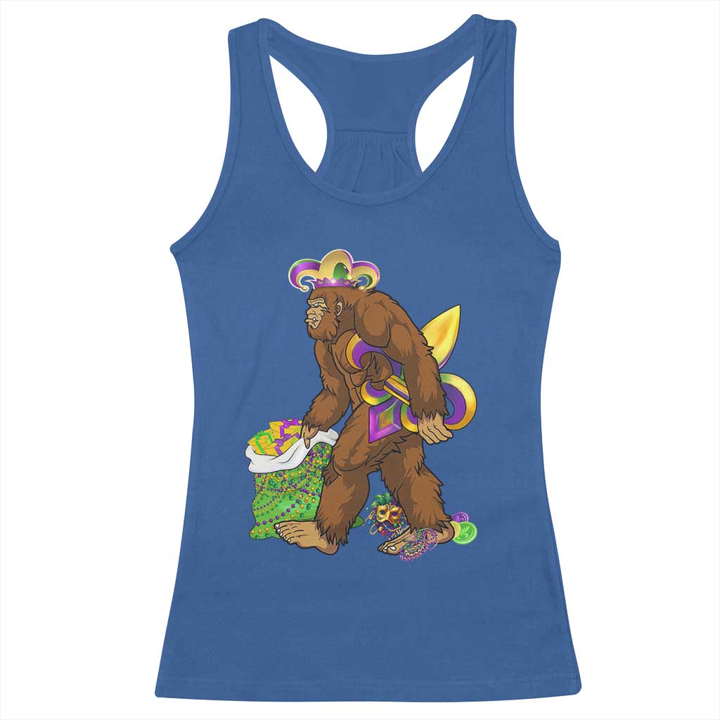 Funny Bigfoot Carnival Mardi Gras Party Racerback Tank Top
