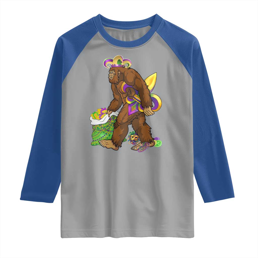 Funny Bigfoot Carnival Mardi Gras Party Raglan Shirt
