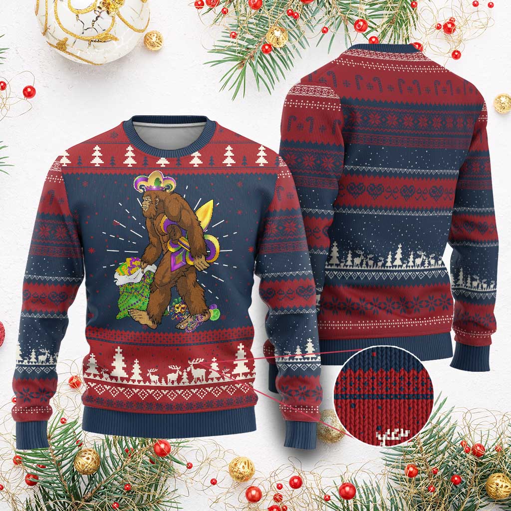 Funny Bigfoot Carnival Mardi Gras Party Knitted Sweatshirt - Wonder Print Shop