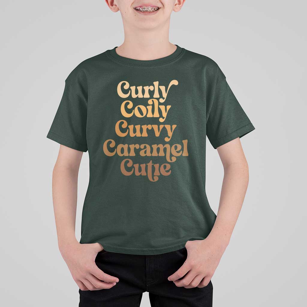 Afro Black Hair Melanin T Shirt For Kid Curly Coily Curvy Caramel Cutie