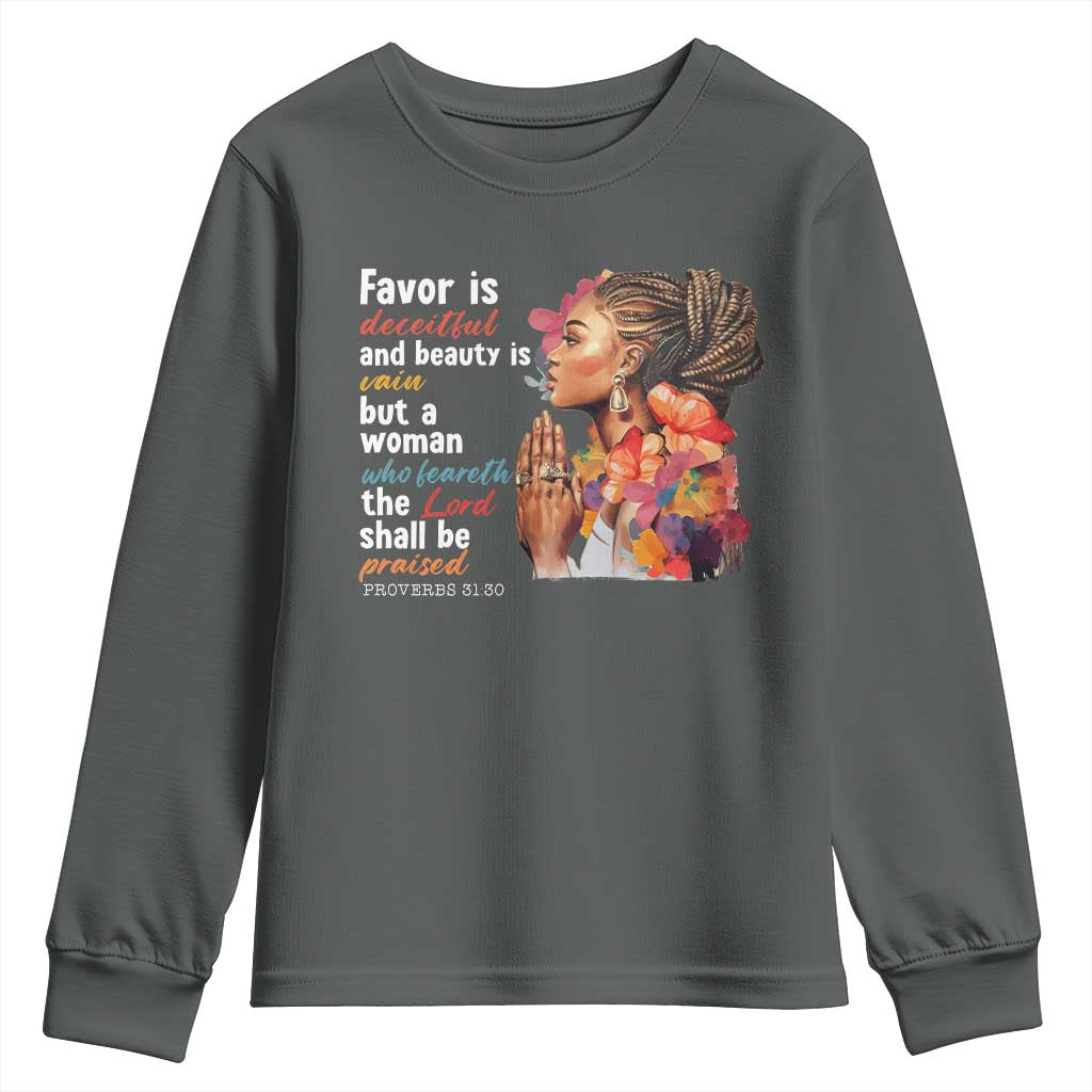 Christian African American Youth Sweatshirt Favor Is Deceitful And Beauty Is Vain