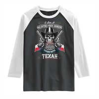 Funny American Texan Raglan Shirt I Am A BBQ Eating Beer Drinking Gun Owning Texan