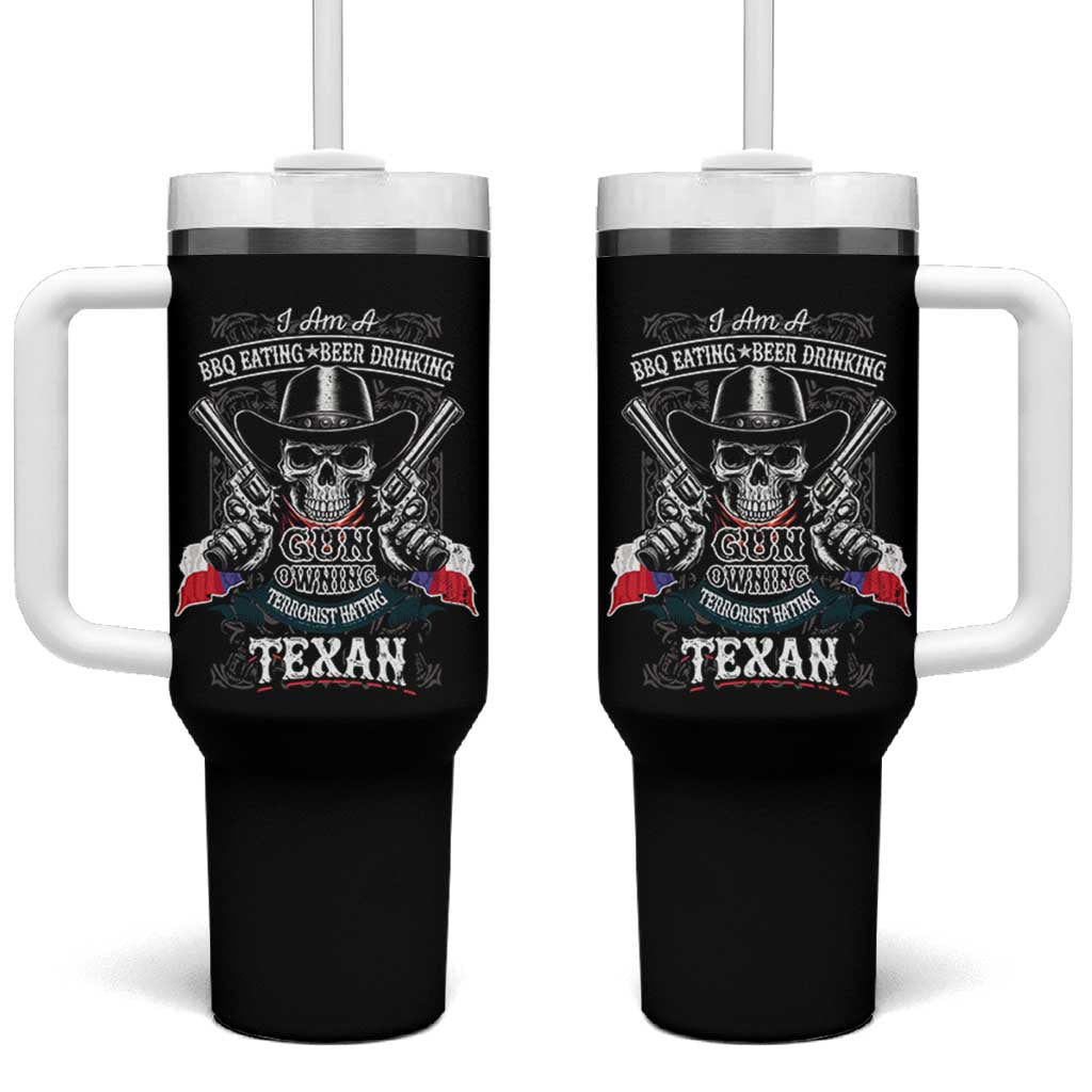 Funny American Texan Tumbler With Handle I Am A BBQ Eating Beer Drinking Gun Owning Texan - Wonder Print Shop
