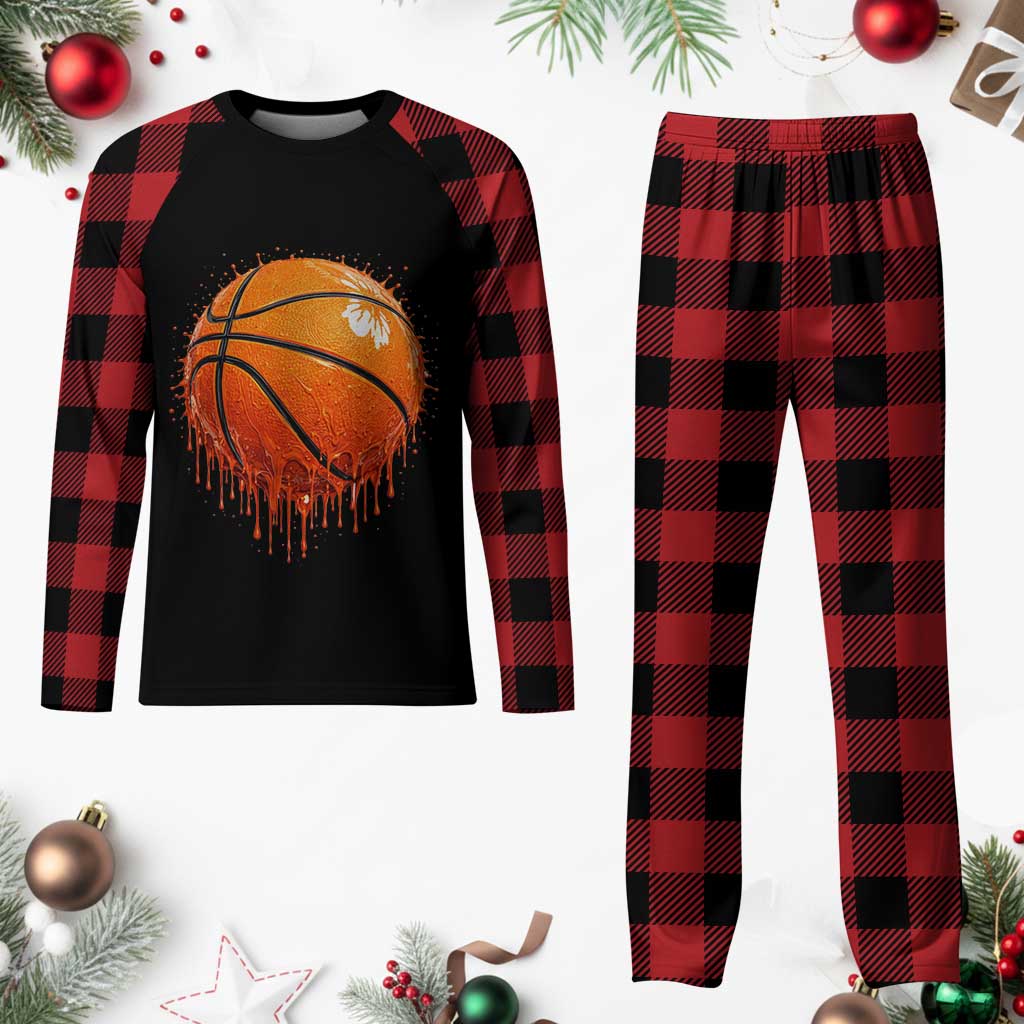 Funny Basketball Drip Splash Graphic Plaid Pajama Set