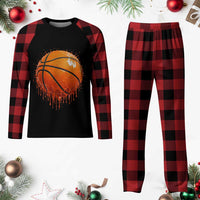 Funny Basketball Drip Splash Graphic Plaid Pajama Set