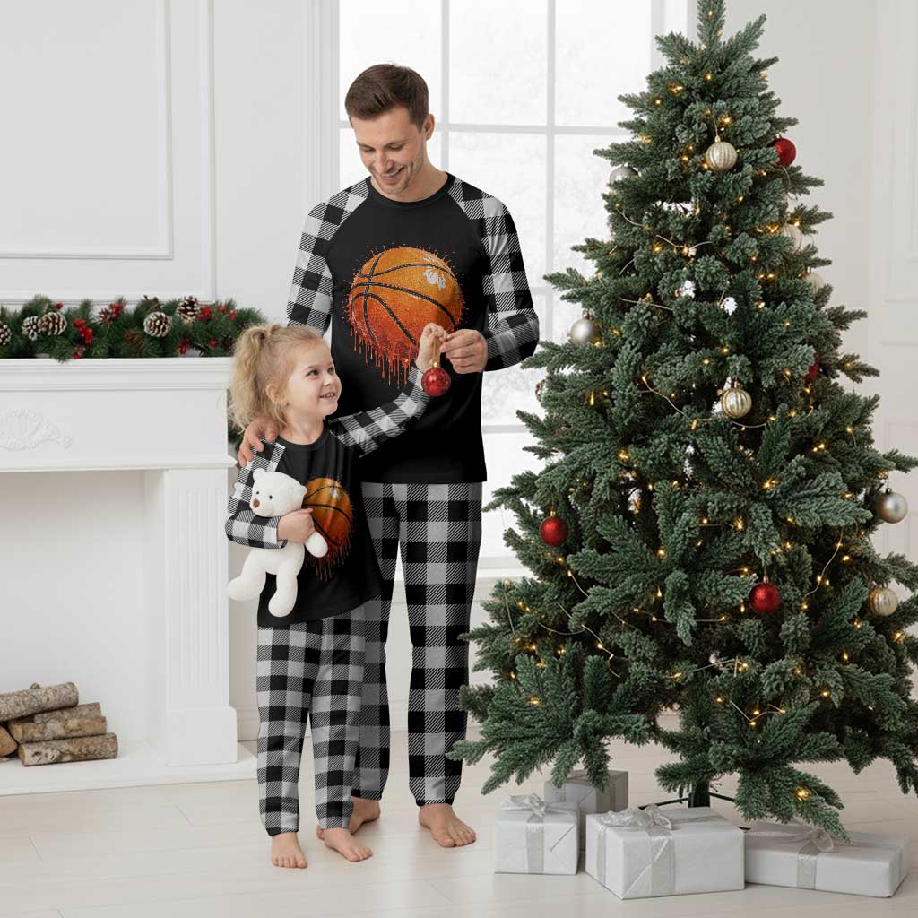Funny Basketball Drip Splash Graphic Plaid Pajama Set
