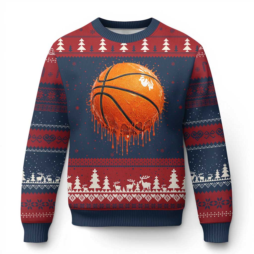 Funny Basketball Drip Splash Graphic Ugly Christmas Sweater