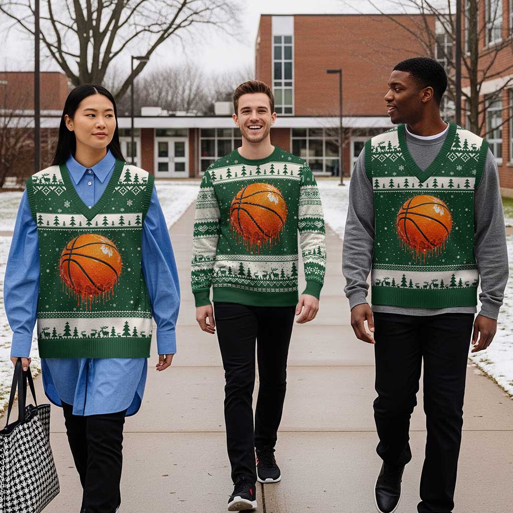 Funny Basketball Drip Splash Graphic V-Neck Knit Sweater Vest