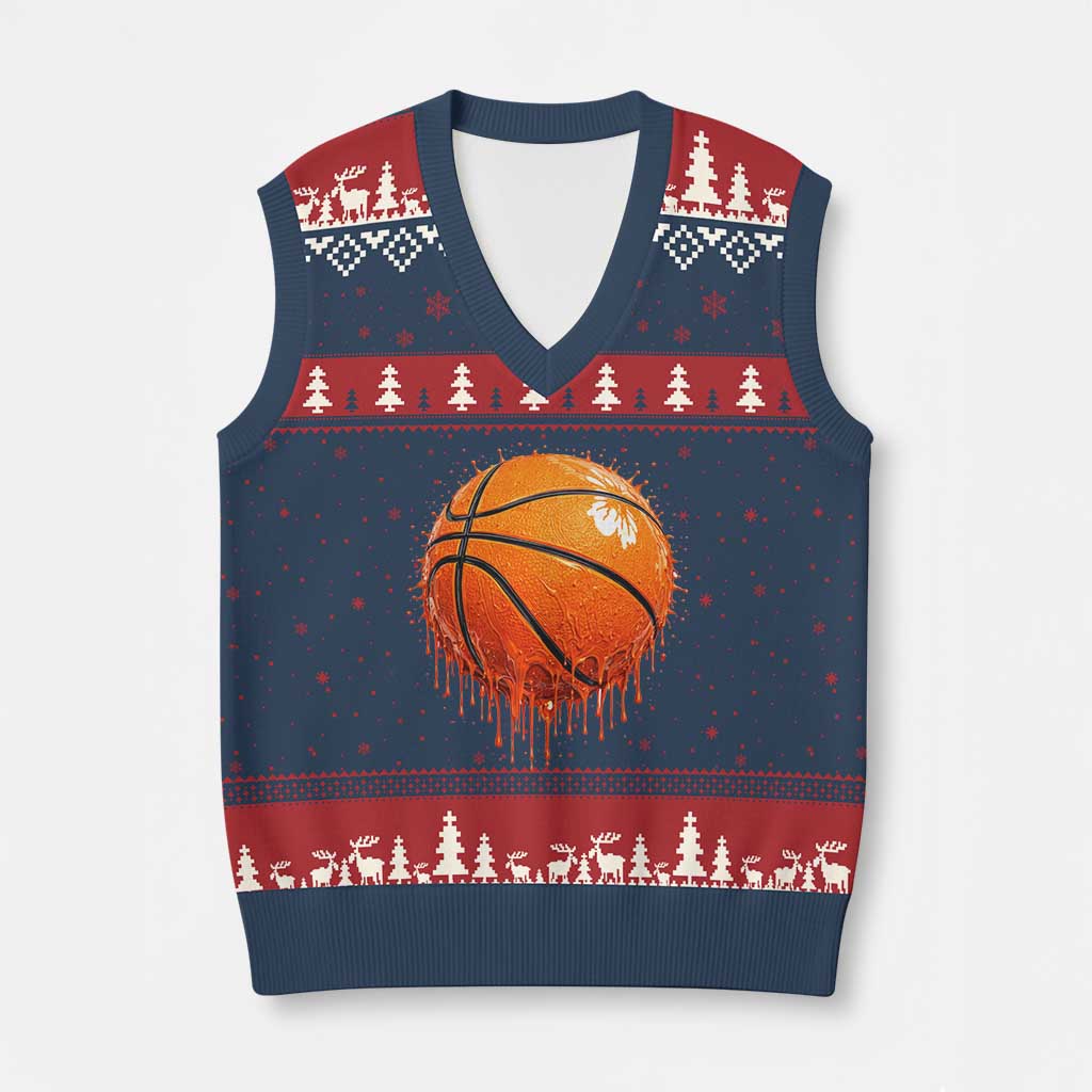 Funny Basketball Drip Splash Graphic V-Neck Knit Sweater Vest