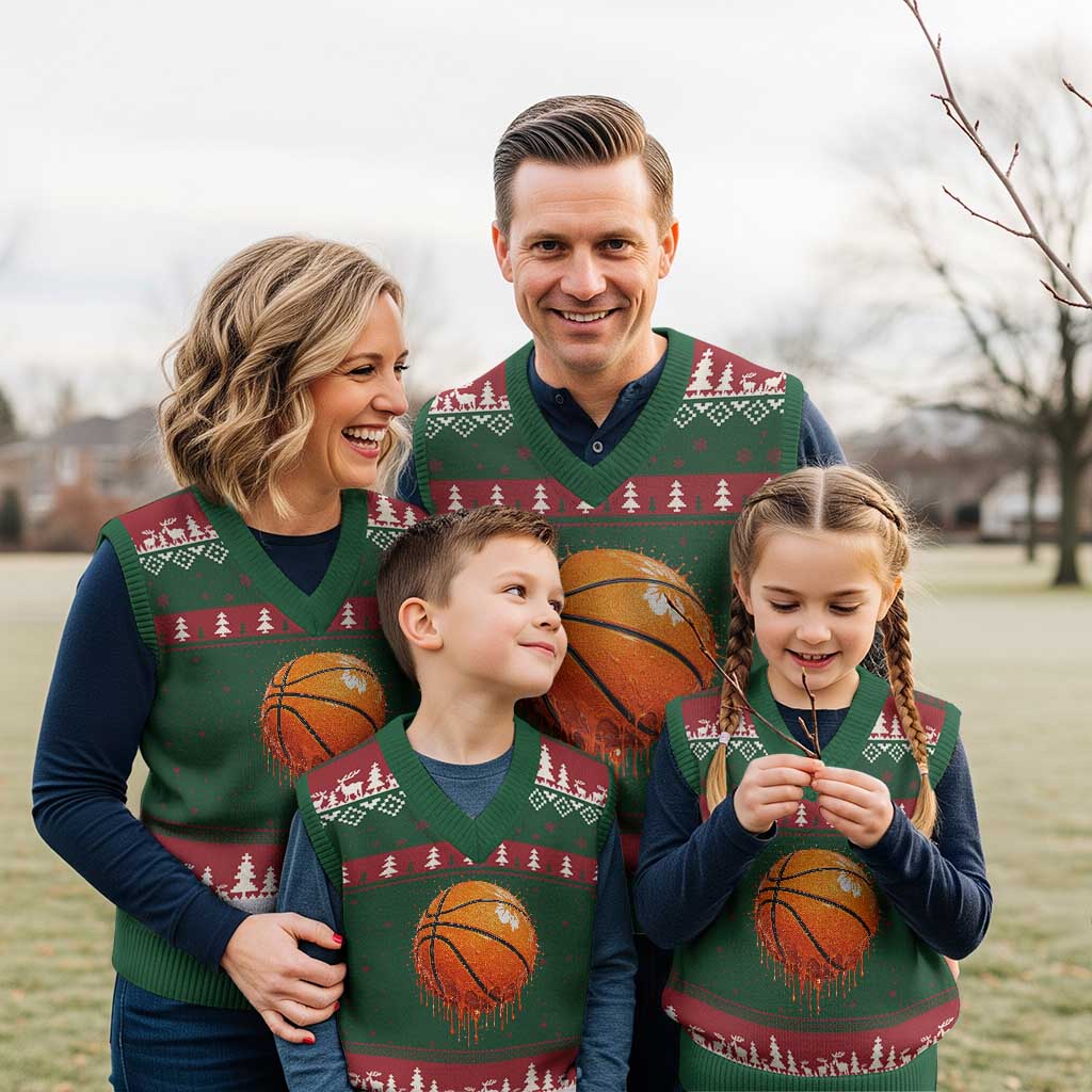 Funny Basketball Drip Splash Graphic V-Neck Knit Sweater Vest