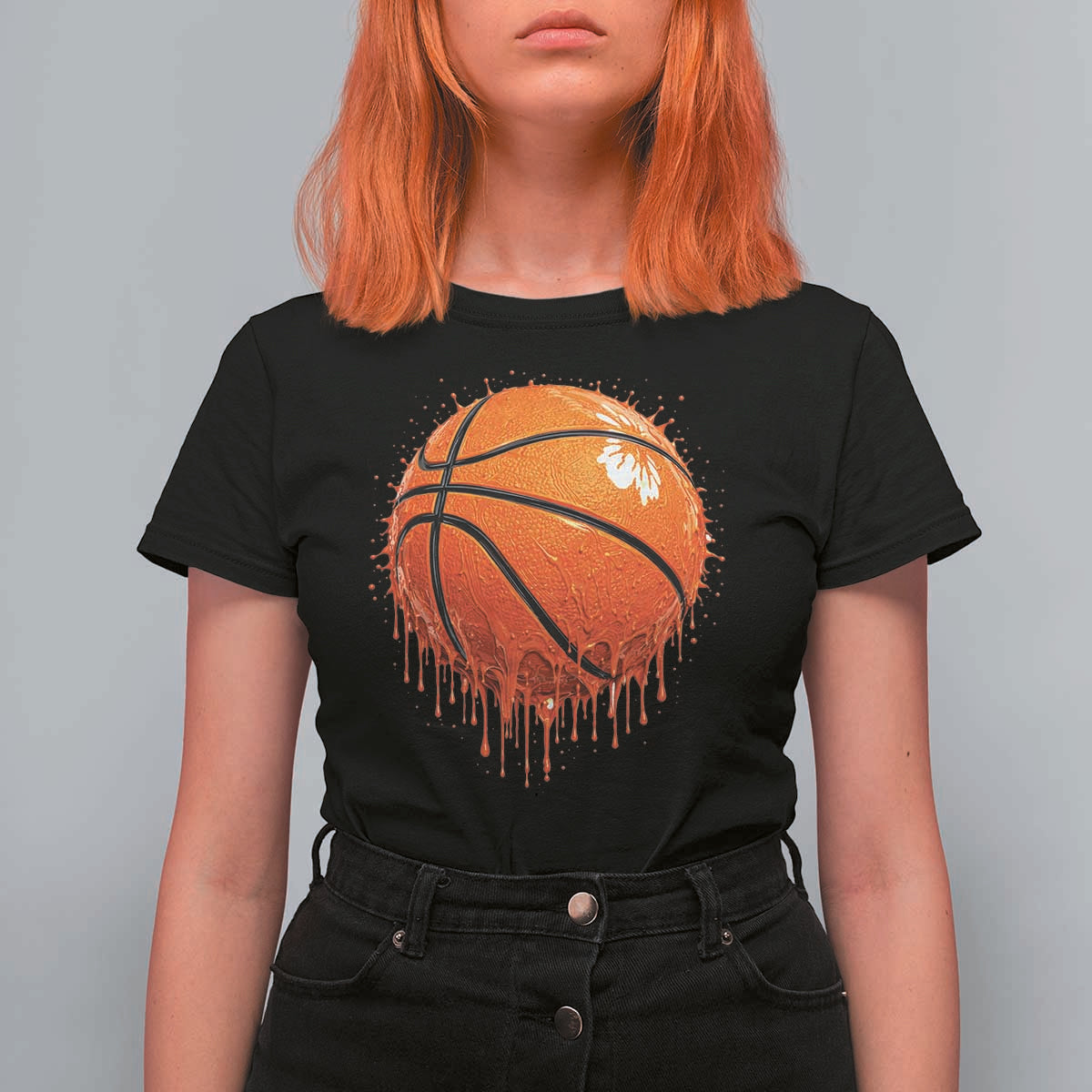 Funny Basketball Drip Splash Graphic T Shirt For Women