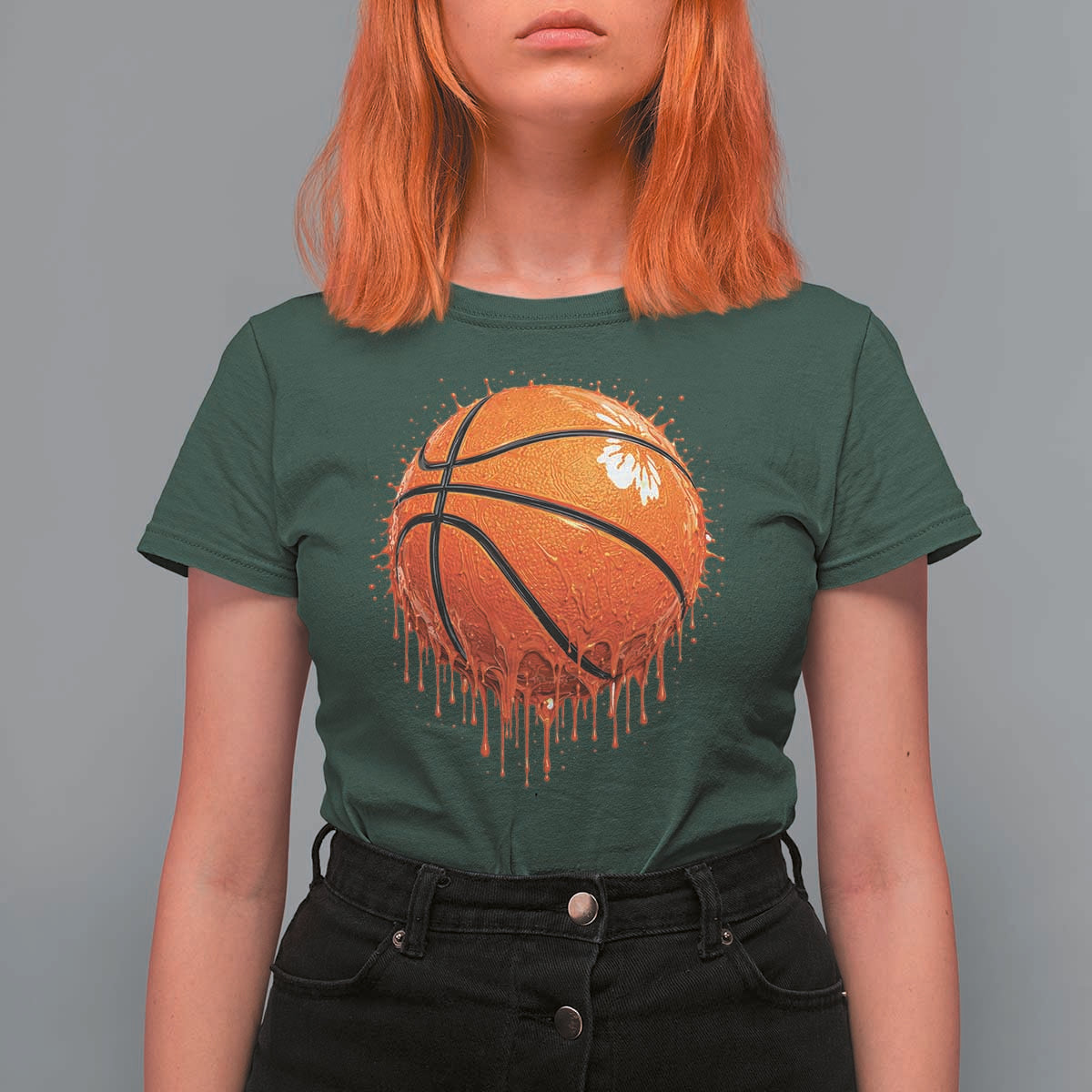 Funny Basketball Drip Splash Graphic T Shirt For Women