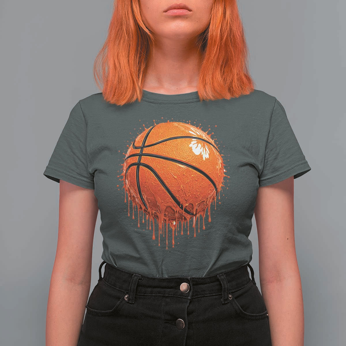 Funny Basketball Drip Splash Graphic T Shirt For Women