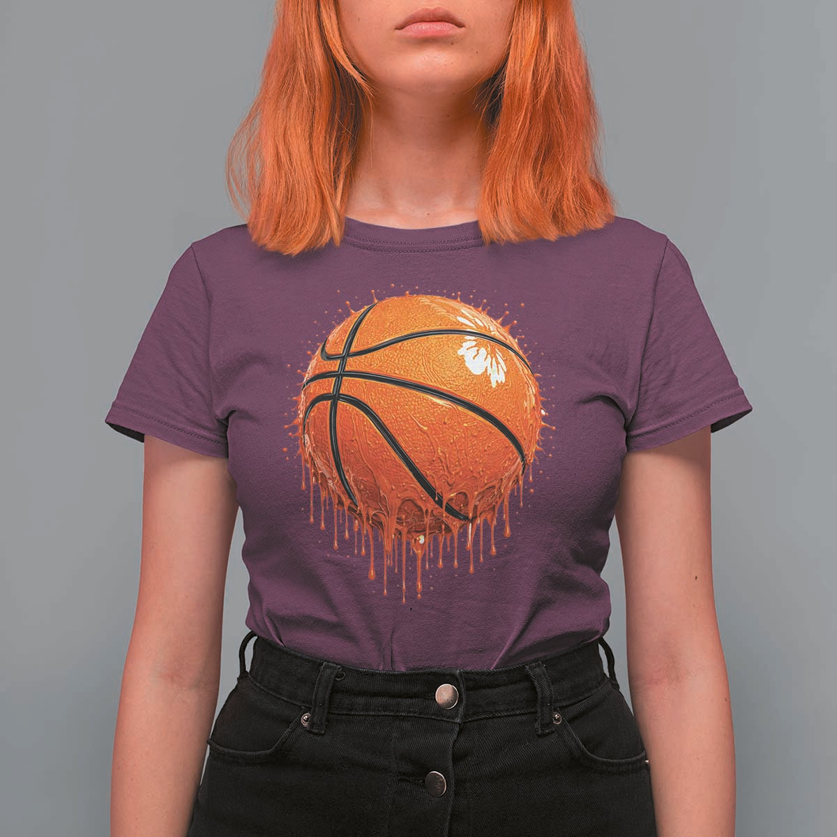 Funny Basketball Drip Splash Graphic T Shirt For Women