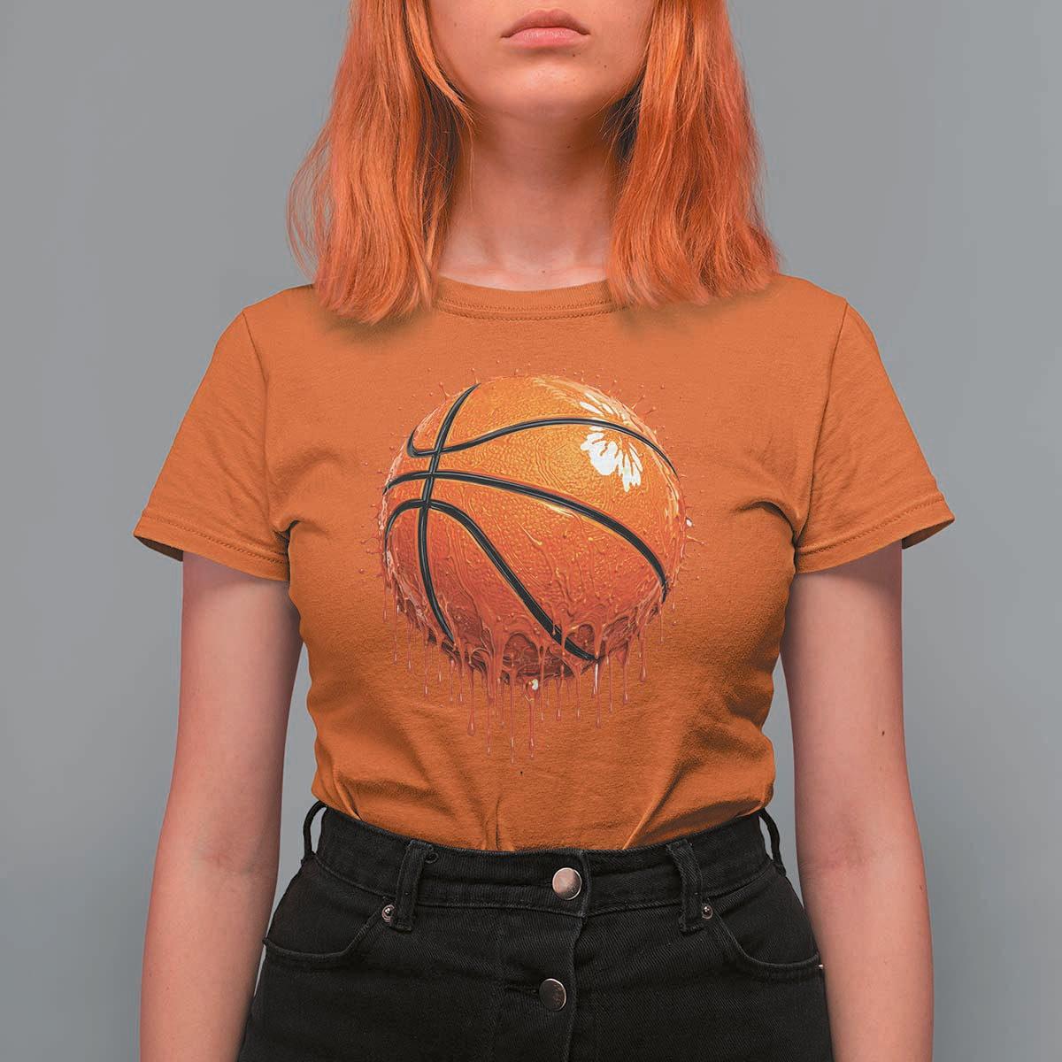 Funny Basketball Drip Splash Graphic T Shirt For Women