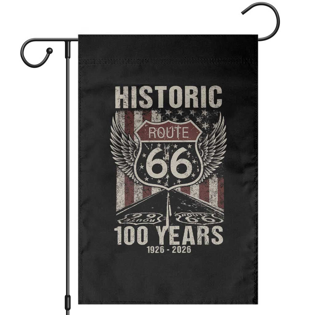 Historic Route Highway 66 100 Years Anniversary Garden Flag Highway Road Sign Wings Vintage American Flag