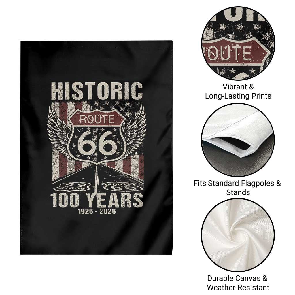 Historic Route Highway 66 100 Years Anniversary Garden Flag Highway Road Sign Wings Vintage American Flag